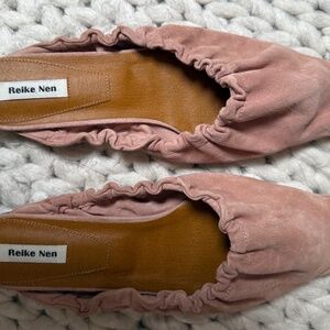 Reike Nen Pink Suede Ruched Flats